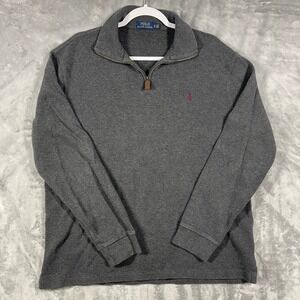 Polo Ralph Lauren Mens XL Gray 1/4 Zip Cotton Pullover Sweater Purple Pony‎ Logo